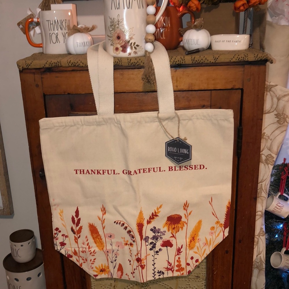 Boho Living THANKFUL. GRATEFUL. BLESSED. Extra Large Tote Bag